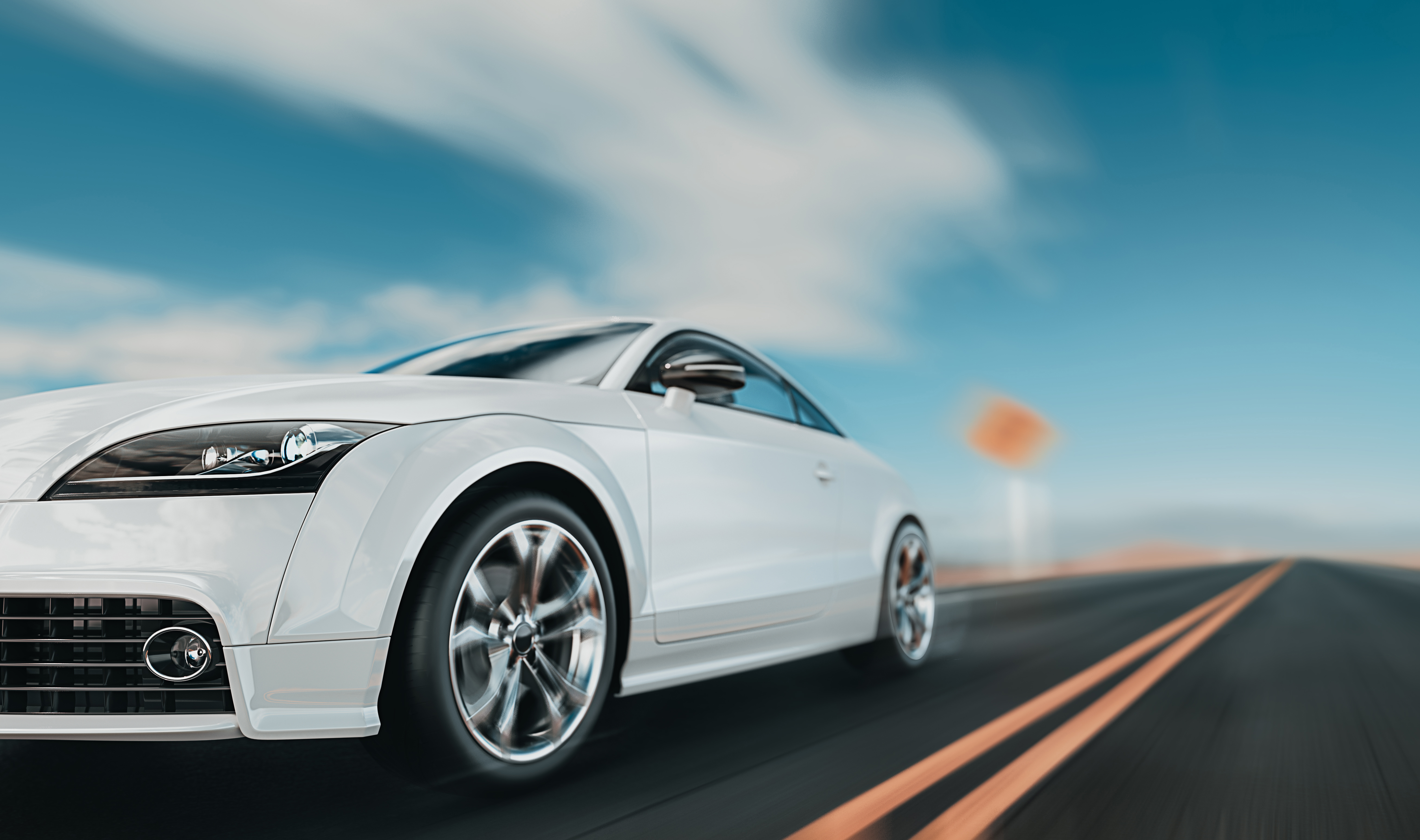 White front cars running on the road. 3d rendering and illustration. White front cars running on the road. 3d rendering and illustration.